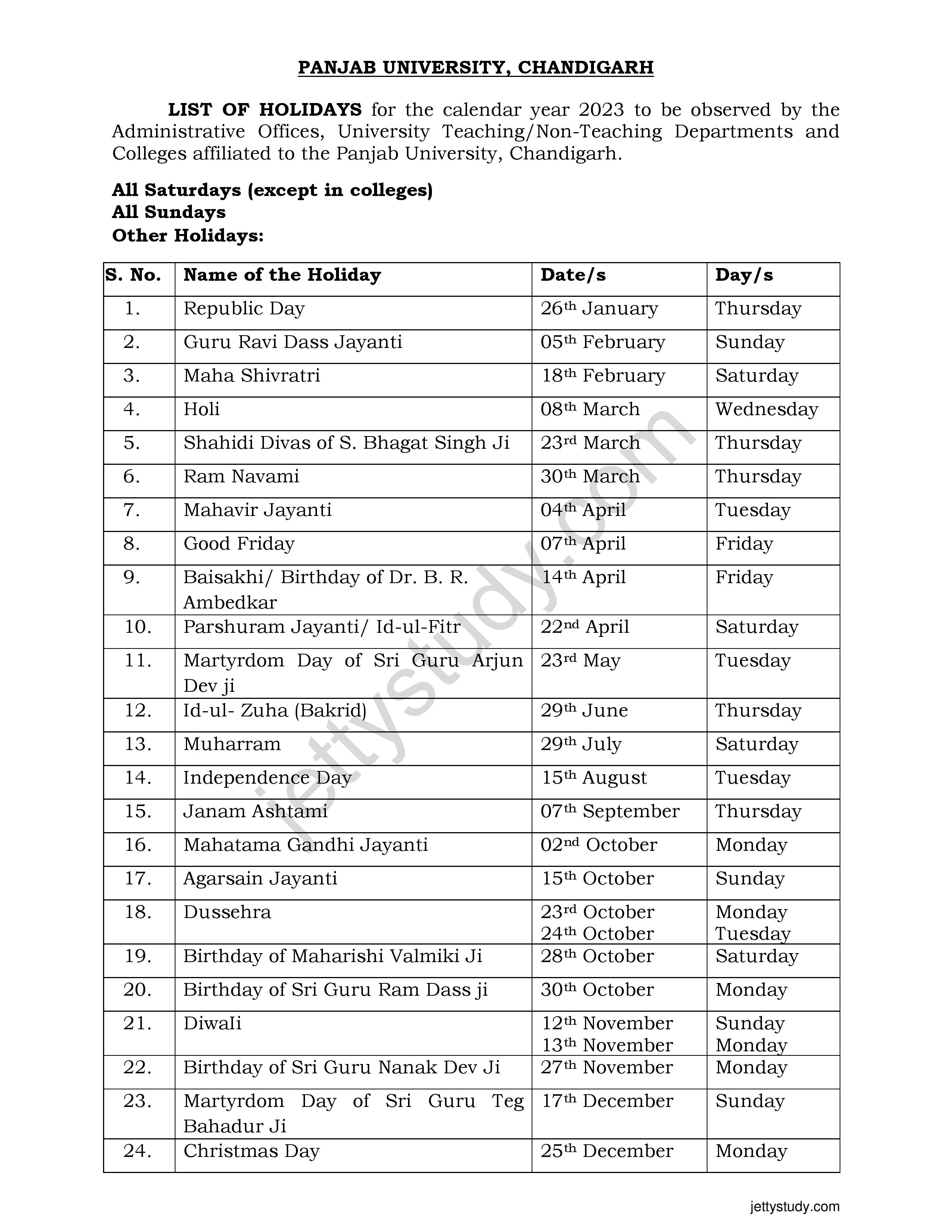 Pu Academic Calendar 2025-25