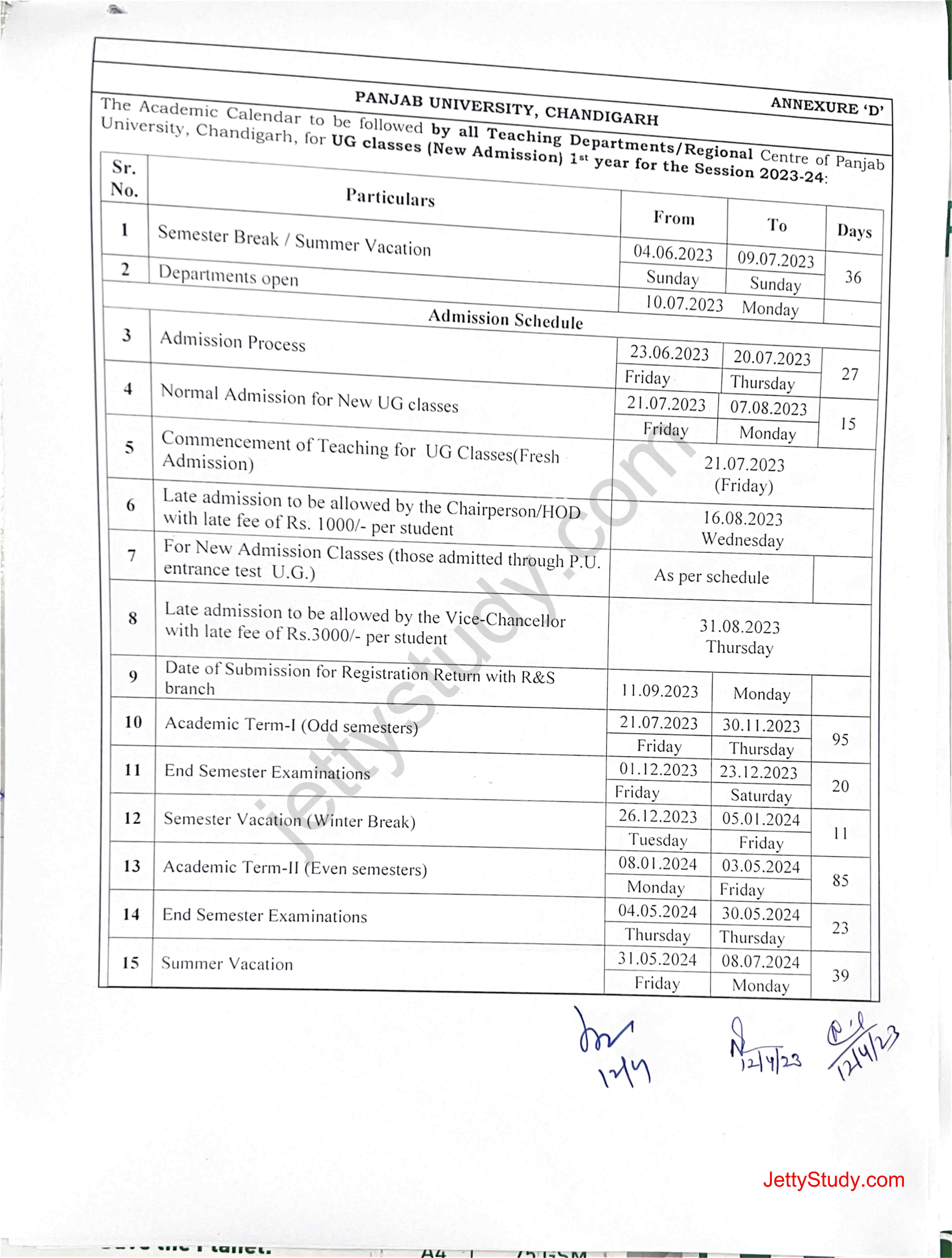 Panjab University Holidays List 2023 And Academic Calendar 202324